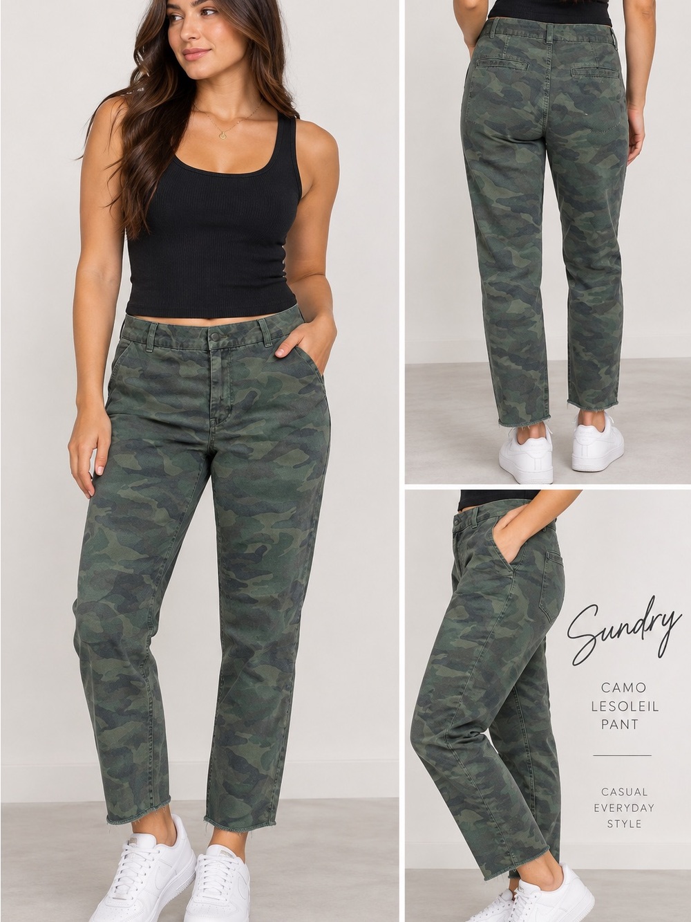 Sundry Green Camo Ankle Cropped Jeans